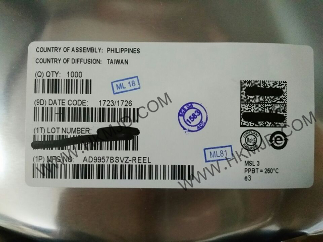 ADI AD9957BSVZ 1 GSPS正交數(shù)字升頻器，帶18位I/Q數(shù)據(jù)通道和14位DAC